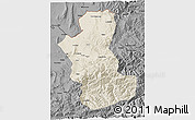 Shaded Relief 3D Map of Takhar, darken, desaturated