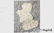 Shaded Relief 3D Map of Takhar, darken, semi-desaturated
