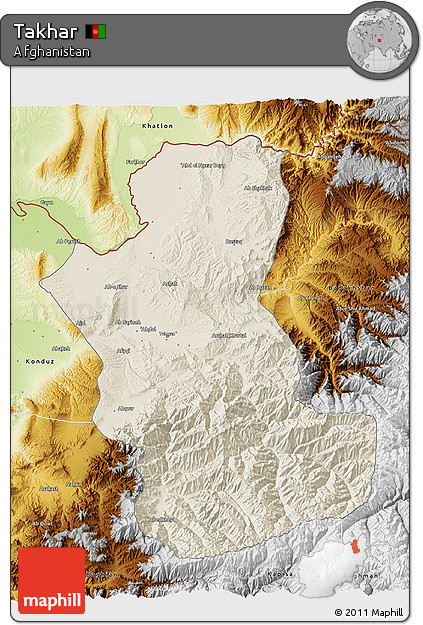 Shaded Relief 3D Map of Takhar, physical outside