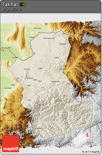 Shaded Relief 3D Map of Takhar, physical outside