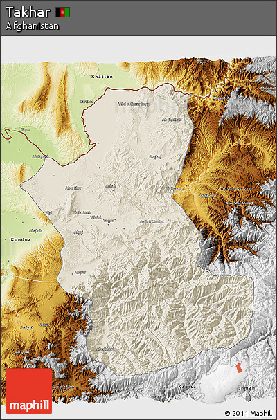 Shaded Relief 3D Map of Takhar, physical outside