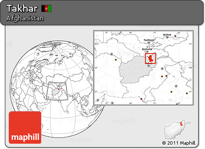 Blank Location Map of Takhar, highlighted country, within the entire country