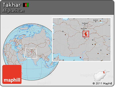 Gray Location Map of Takhar, within the entire country