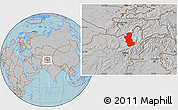 Gray Location Map of Takhar, hill shading