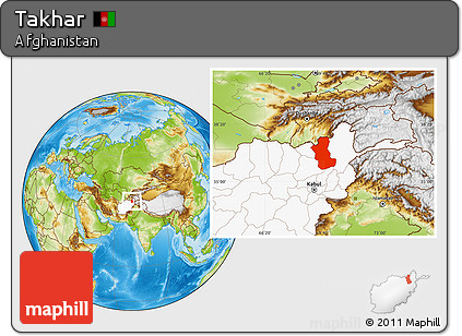 Physical Location Map of Takhar, highlighted country