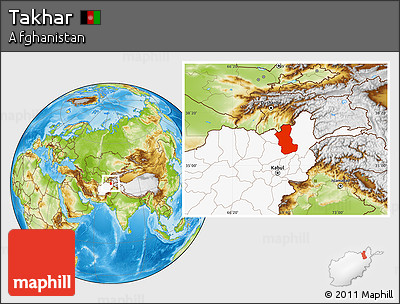 Physical Location Map of Takhar, highlighted country