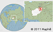 Savanna Style Location Map of Takhar, highlighted country, within the entire country, hill shading