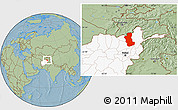 Savanna Style Location Map of Takhar, highlighted country, hill shading