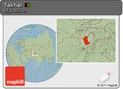 Savanna Style Location Map of Takhar, hill shading