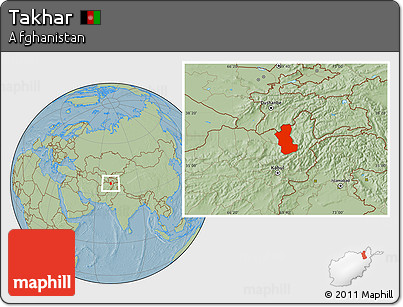 Savanna Style Location Map of Takhar, hill shading