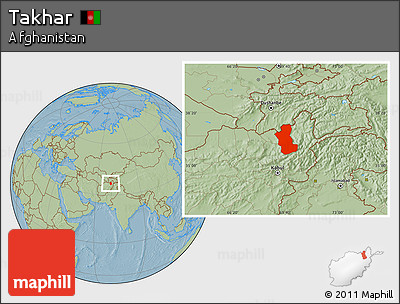 Savanna Style Location Map of Takhar, hill shading
