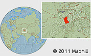 Savanna Style Location Map of Takhar, hill shading