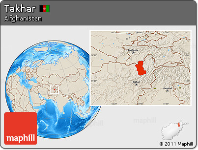 Shaded Relief Location Map of Takhar