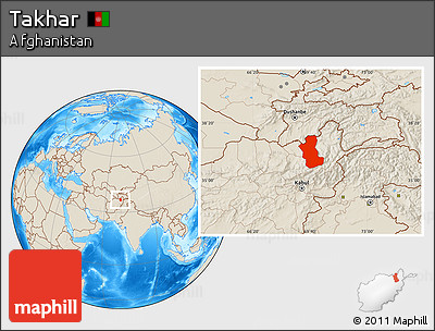 Shaded Relief Location Map of Takhar