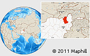 Shaded Relief Location Map of Takhar, highlighted country