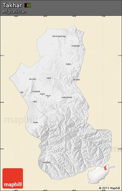 Classic Style Map of Takhar, single color outside
