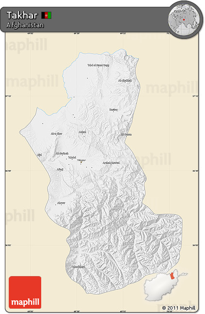 Classic Style Map of Takhar, single color outside