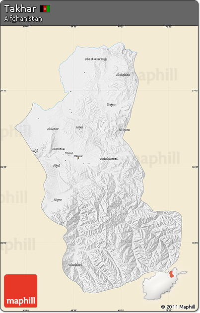 Classic Style Map of Takhar, single color outside
