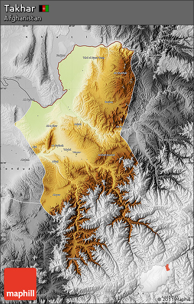 Physical Map of Takhar, desaturated