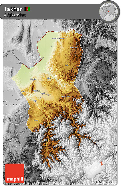 Physical Map of Takhar, desaturated