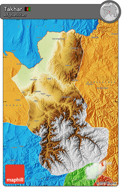 Physical Map of Takhar, political outside