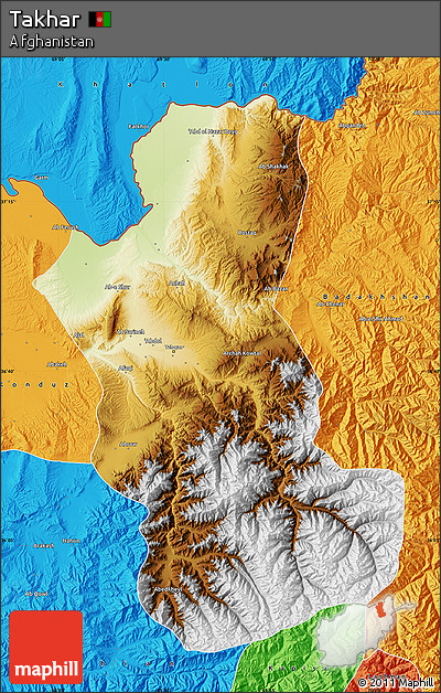 Physical Map of Takhar, political outside