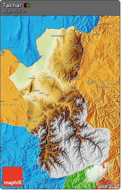 Physical Map of Takhar, political outside