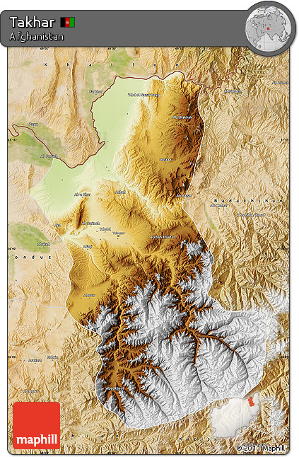 Physical Map of Takhar, satellite outside
