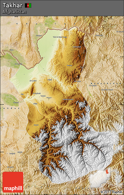 Physical Map of Takhar, satellite outside