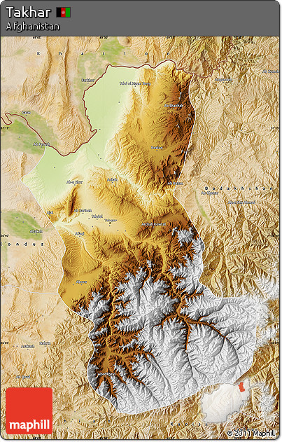 Physical Map of Takhar, satellite outside