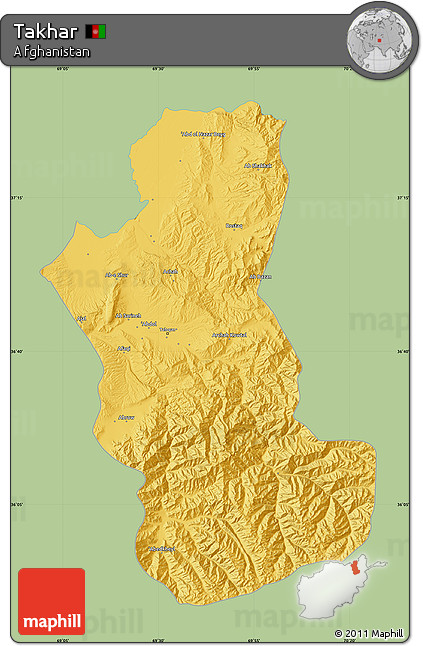 Savanna Style Map of Takhar, single color outside