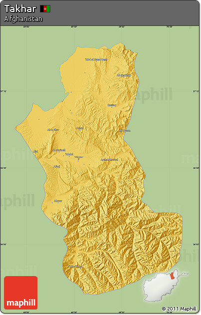 Savanna Style Map of Takhar, single color outside