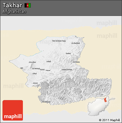 Classic Style Panoramic Map of Takhar, single color outside