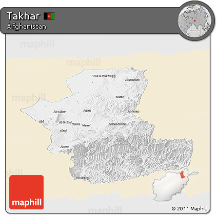 Classic Style Panoramic Map of Takhar, single color outside