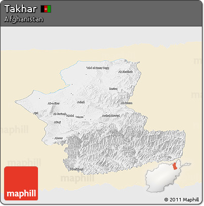 Classic Style Panoramic Map of Takhar, single color outside