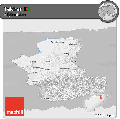 Gray Panoramic Map of Takhar, single color outside