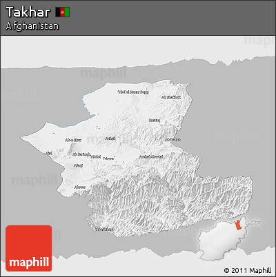 Gray Panoramic Map of Takhar, single color outside