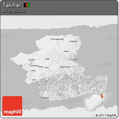 Gray Panoramic Map of Takhar, single color outside