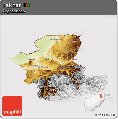 Physical Panoramic Map of Takhar, cropped outside