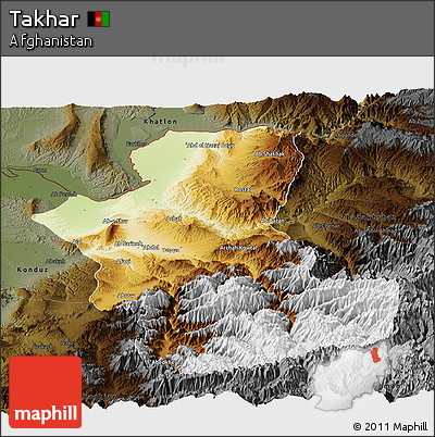 Physical Panoramic Map of Takhar, darken