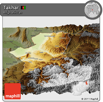 Physical Panoramic Map of Takhar, darken