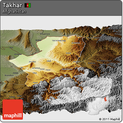 Physical Panoramic Map of Takhar, darken