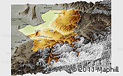 Physical Panoramic Map of Takhar, darken, semi-desaturated