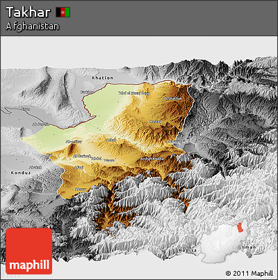 Physical Panoramic Map of Takhar, desaturated