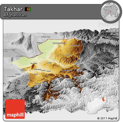 Physical Panoramic Map of Takhar, desaturated