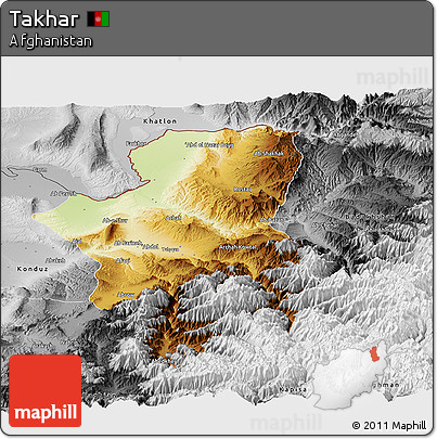 Physical Panoramic Map of Takhar, desaturated