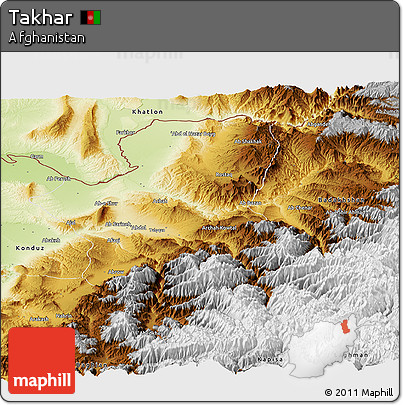 Physical Panoramic Map of Takhar