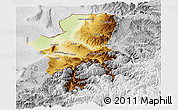 Physical Panoramic Map of Takhar, lighten, desaturated