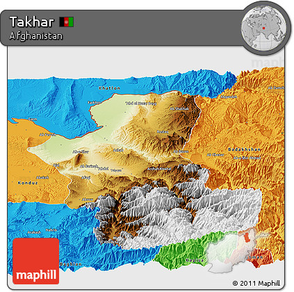 Physical Panoramic Map of Takhar, political outside