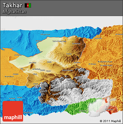 Physical Panoramic Map of Takhar, political outside